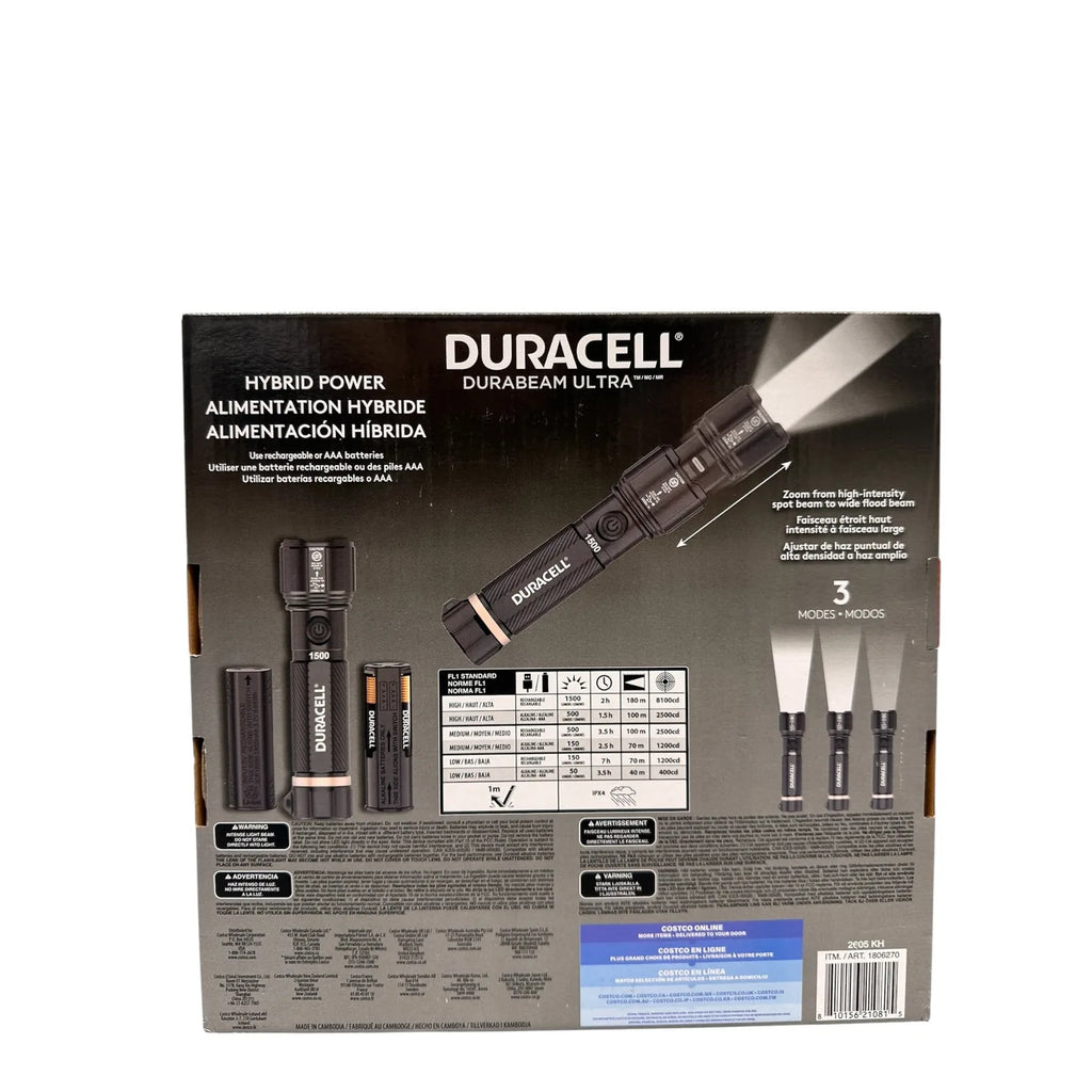Duracell Durabeam LED Torch 1500lm Aluminium | 4 Pack With Batteries