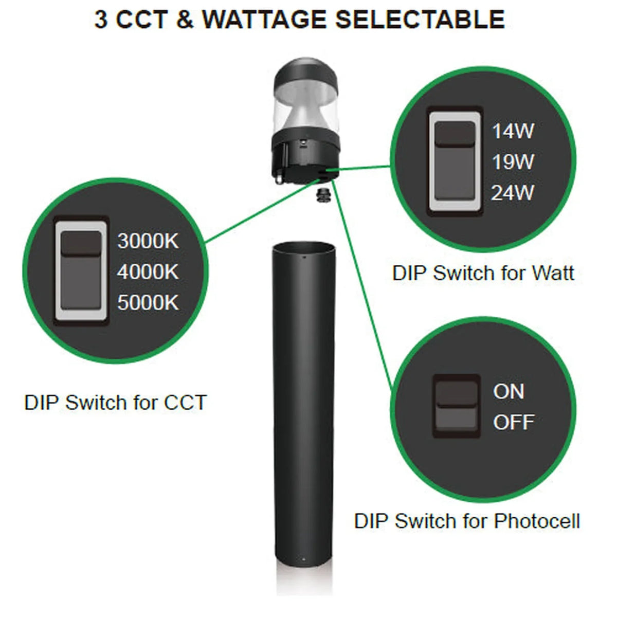 LED Bollard Light 14W-24W Tri Colour IP65 | Litwell