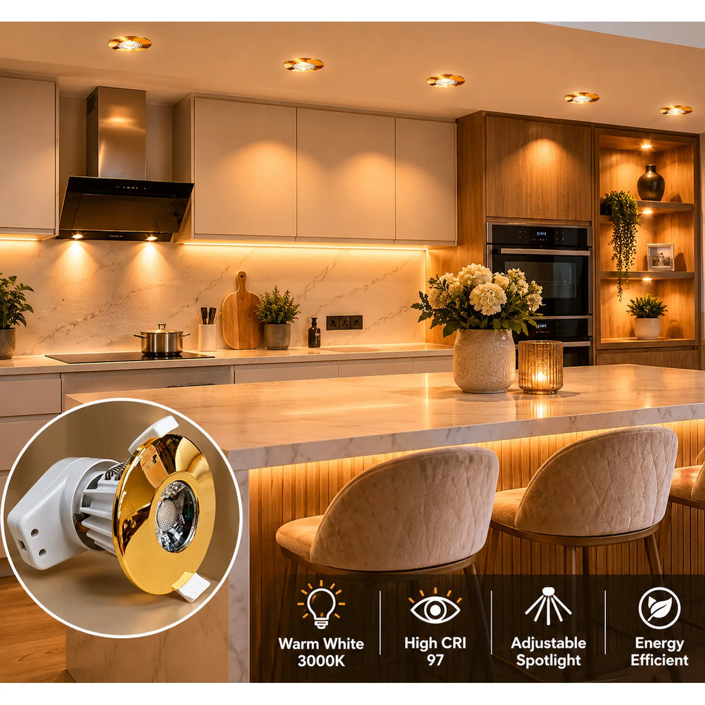Fire Rated LED Downlight 7W IP65 Gold Bezel | Ledison Calipso