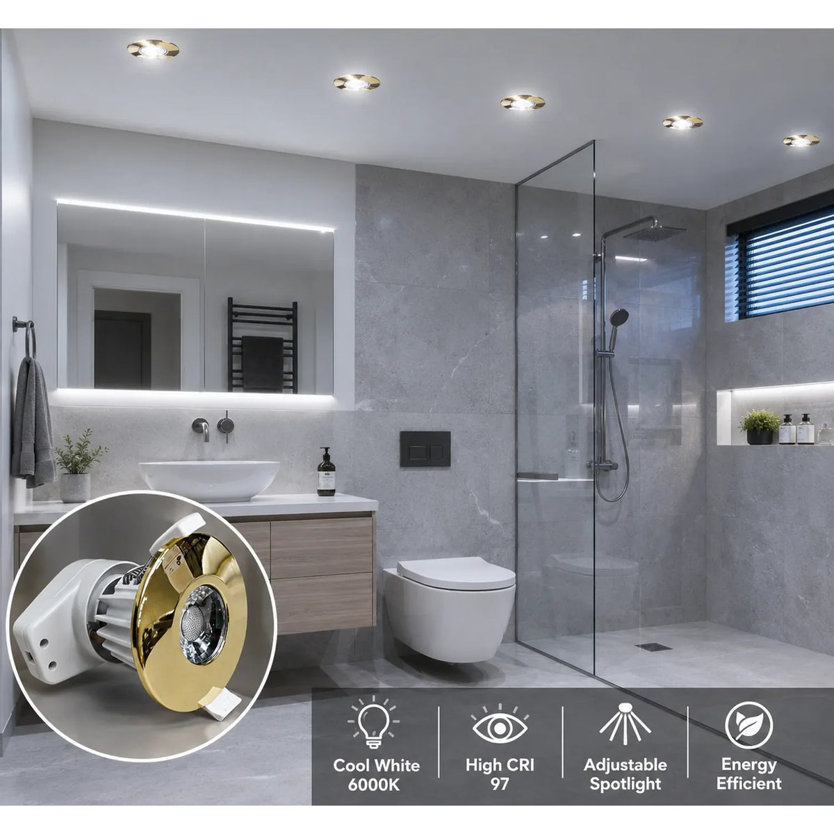 Fire Rated LED Downlight 7W IP65 Gold Bezel | Ledison Calipso