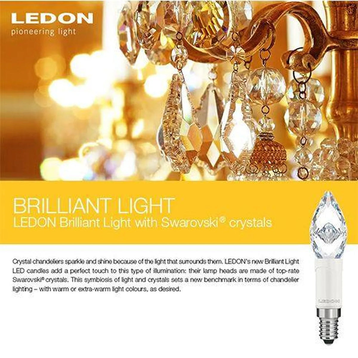 LEDON Brilliant Swarovski LED Candle Bulb 3.5W E14 2700K