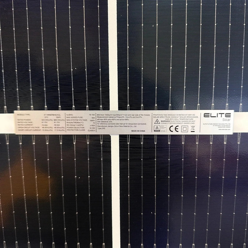 Elite Solar 625W Bifacial N-Type Dual Glass Solar Panel | Pallet of 36
