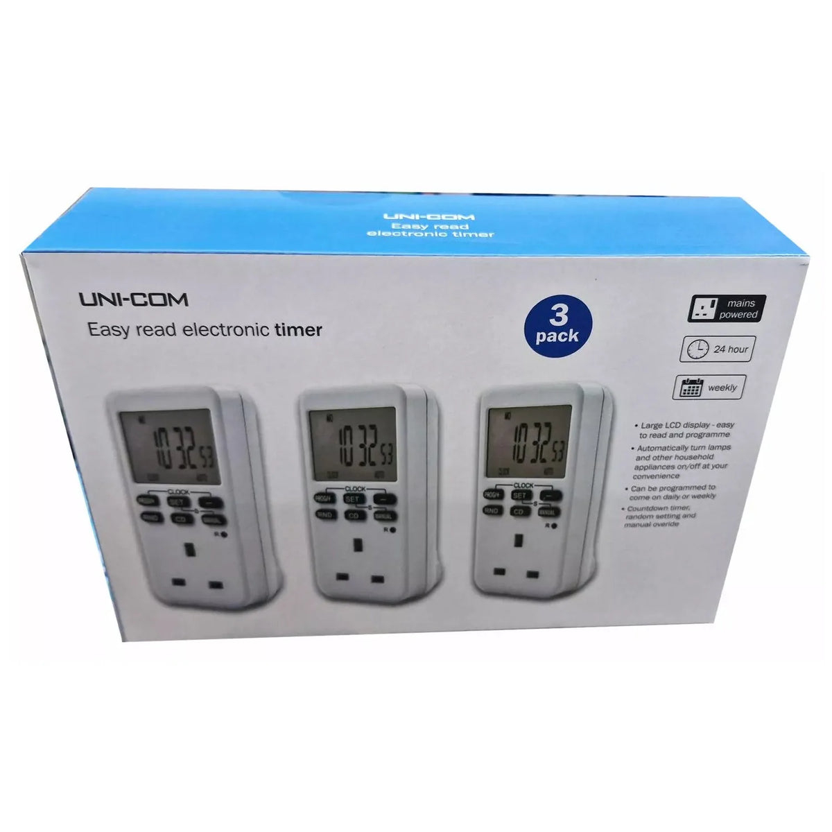 Easy Read Electronic Timer Plug Pack of 3 | Uni-Com