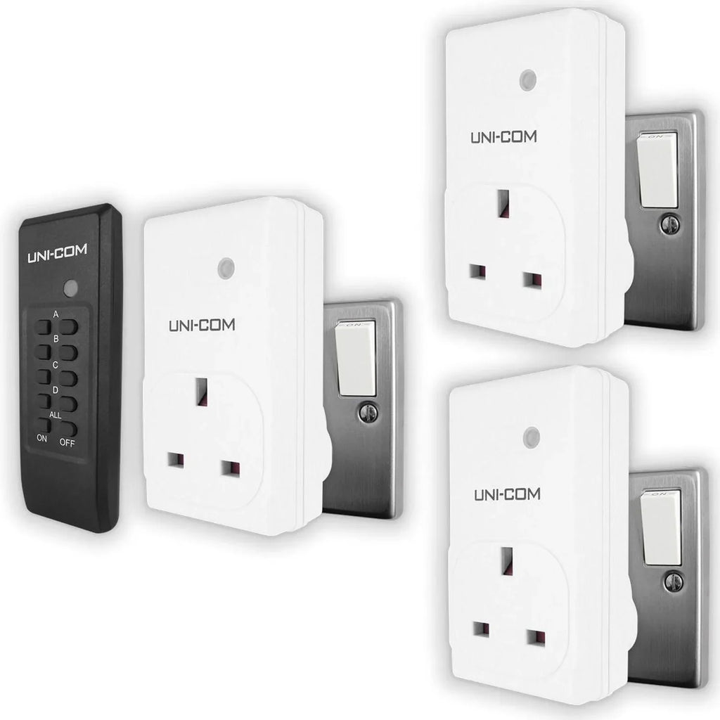 UNI-COM Remote Control Sockets Pack of 3 | 20m Range