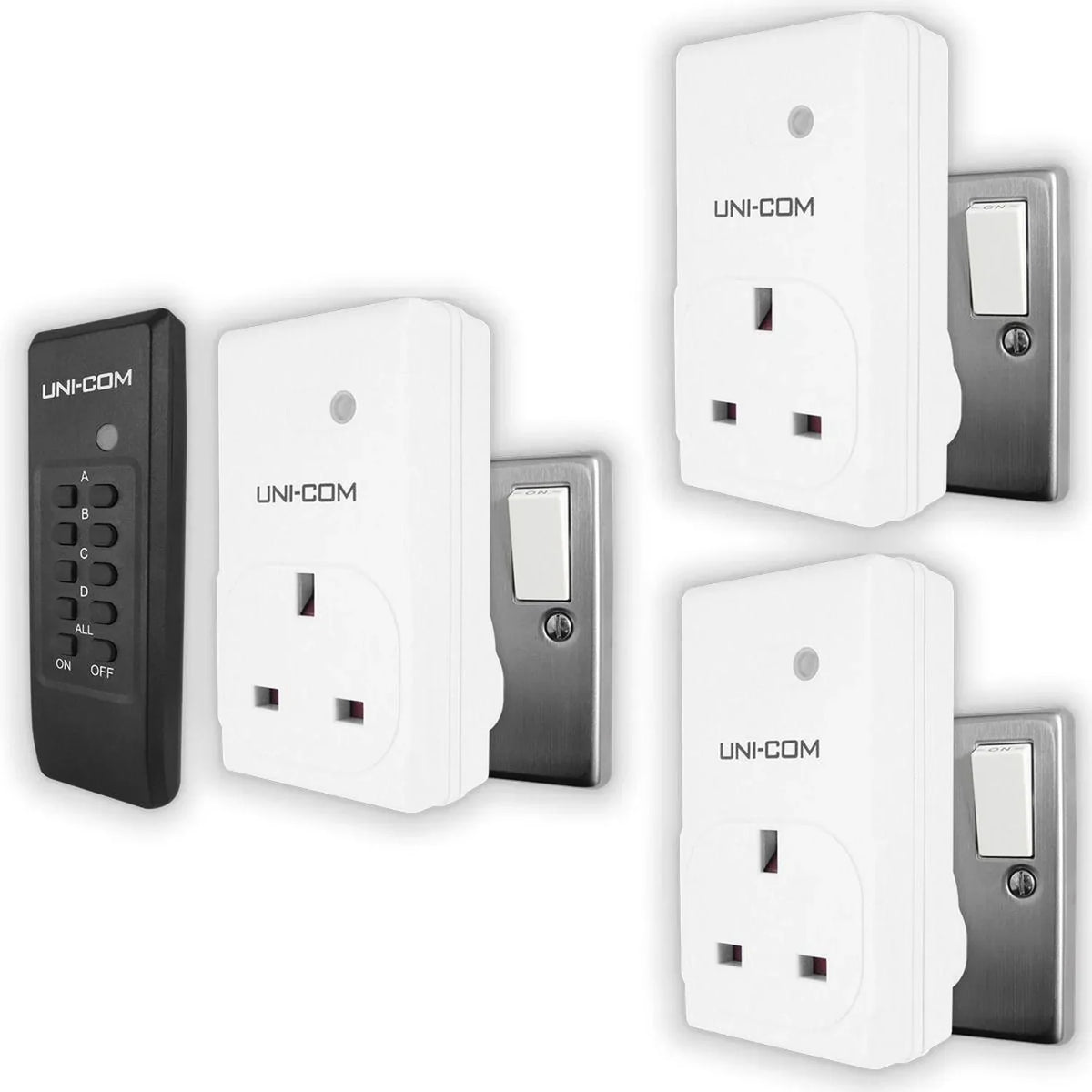 UNI-COM Remote Control Sockets Pack of 3 | 20m Range