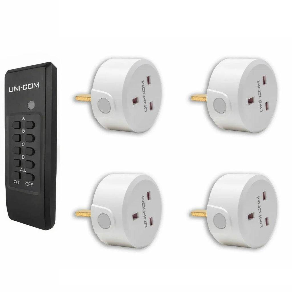 UNI-COM Remote Control Sockets Pack of 4 | 20m Range