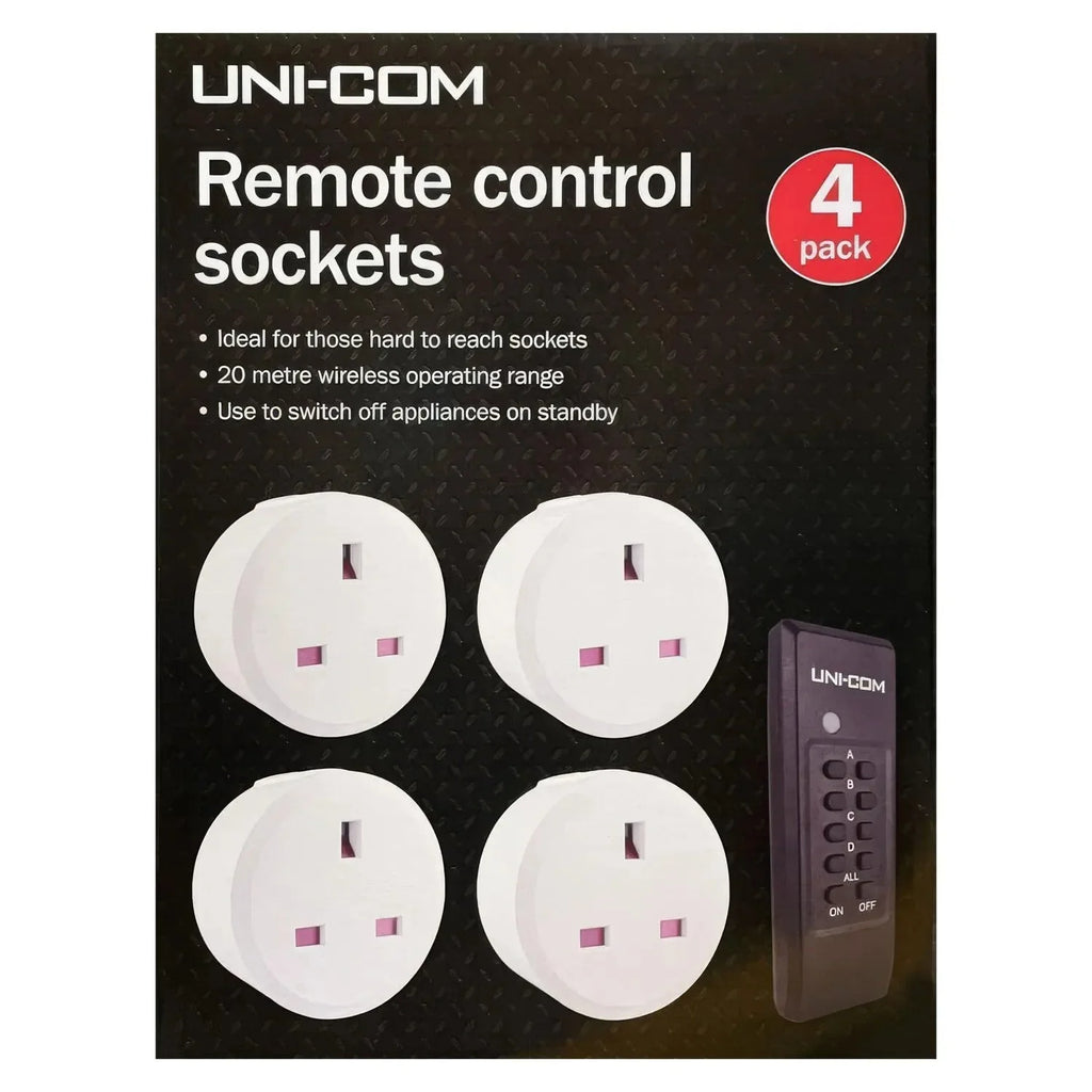 UNI-COM Remote Control Sockets Pack of 4 | 20m Range
