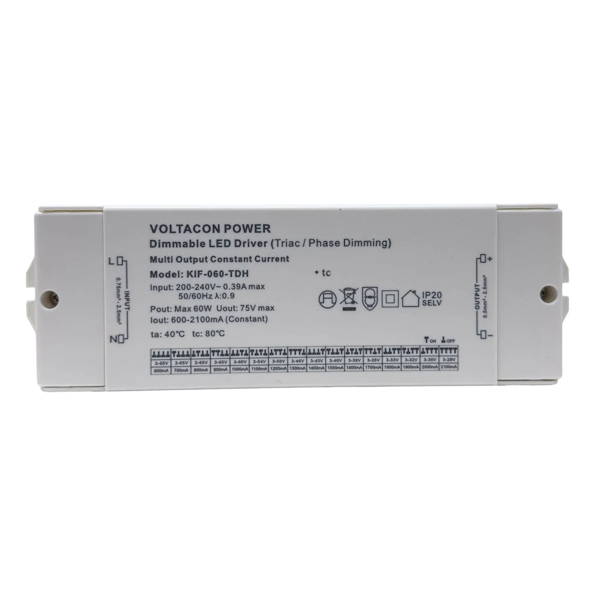 60W Constant Current LED Dimmable Driver TRIAC/ELV | Euchips EUP45T-1HMC-0