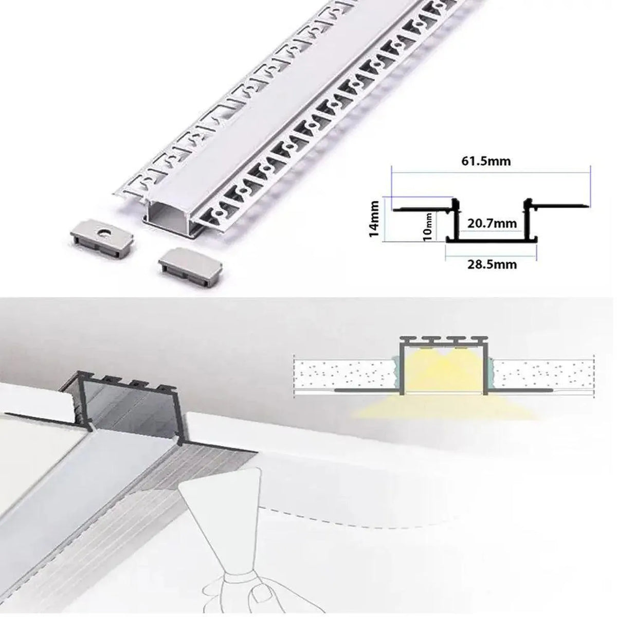 Plaster In Recessed LED Profile for Drywall 1m | Ledison