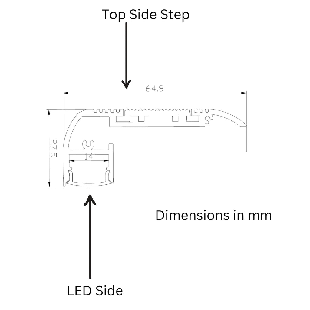 Aluminium LED Stair Nosing Profile 1m Anti-Slip | Ledison Black