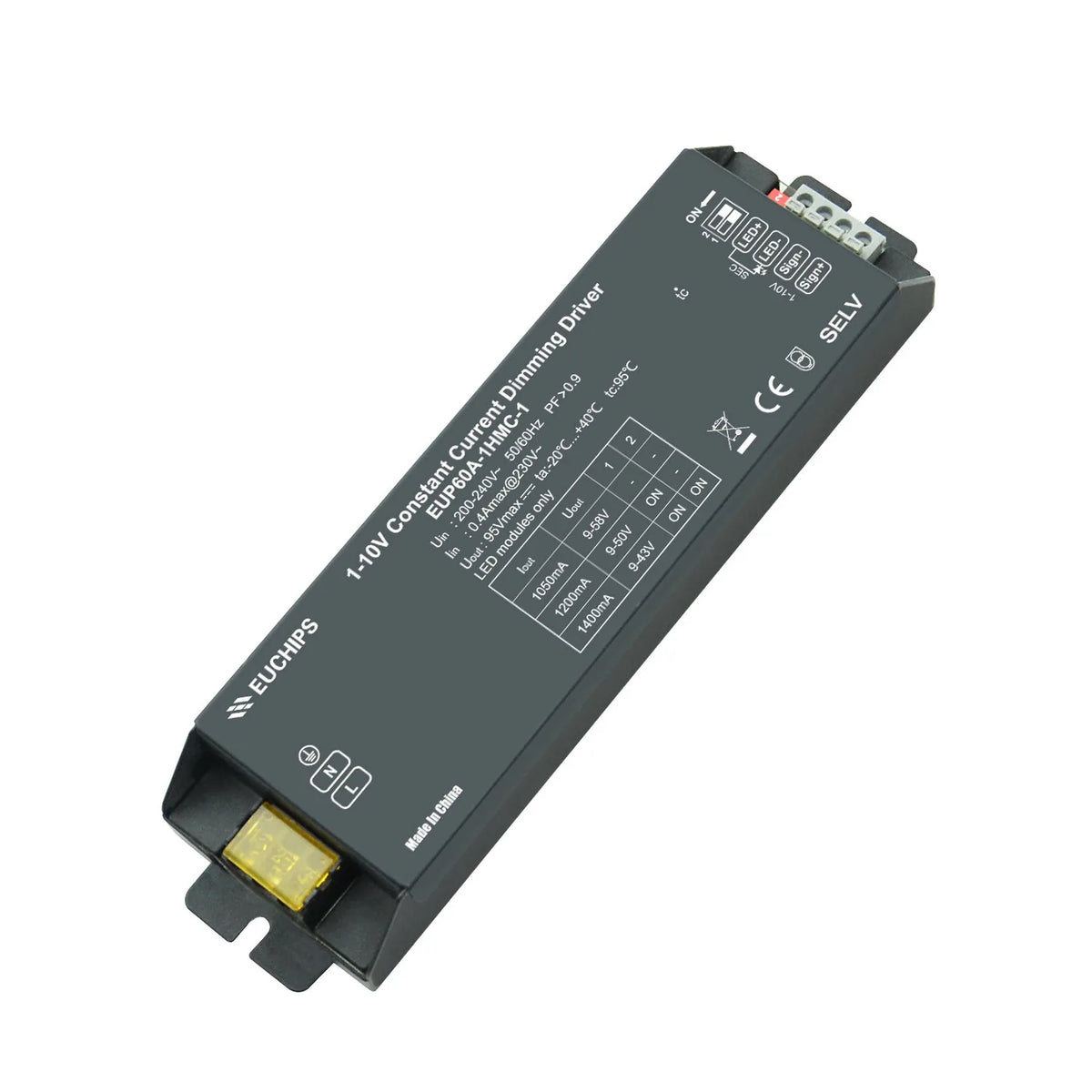 60W LED Driver 1-10V Constant Current Dimmable | Euchips EUP60A-1HMC-1