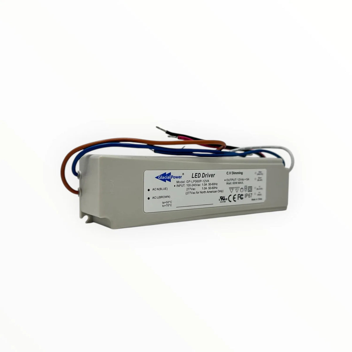 60W LED Strip Driver 12V IP67 1-10V Dimmable | GlacialPower