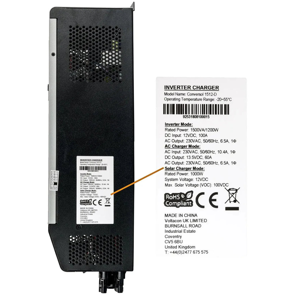 Conversol 1200W 12V Off Grid Solar Inverter Dual MPPT 230V