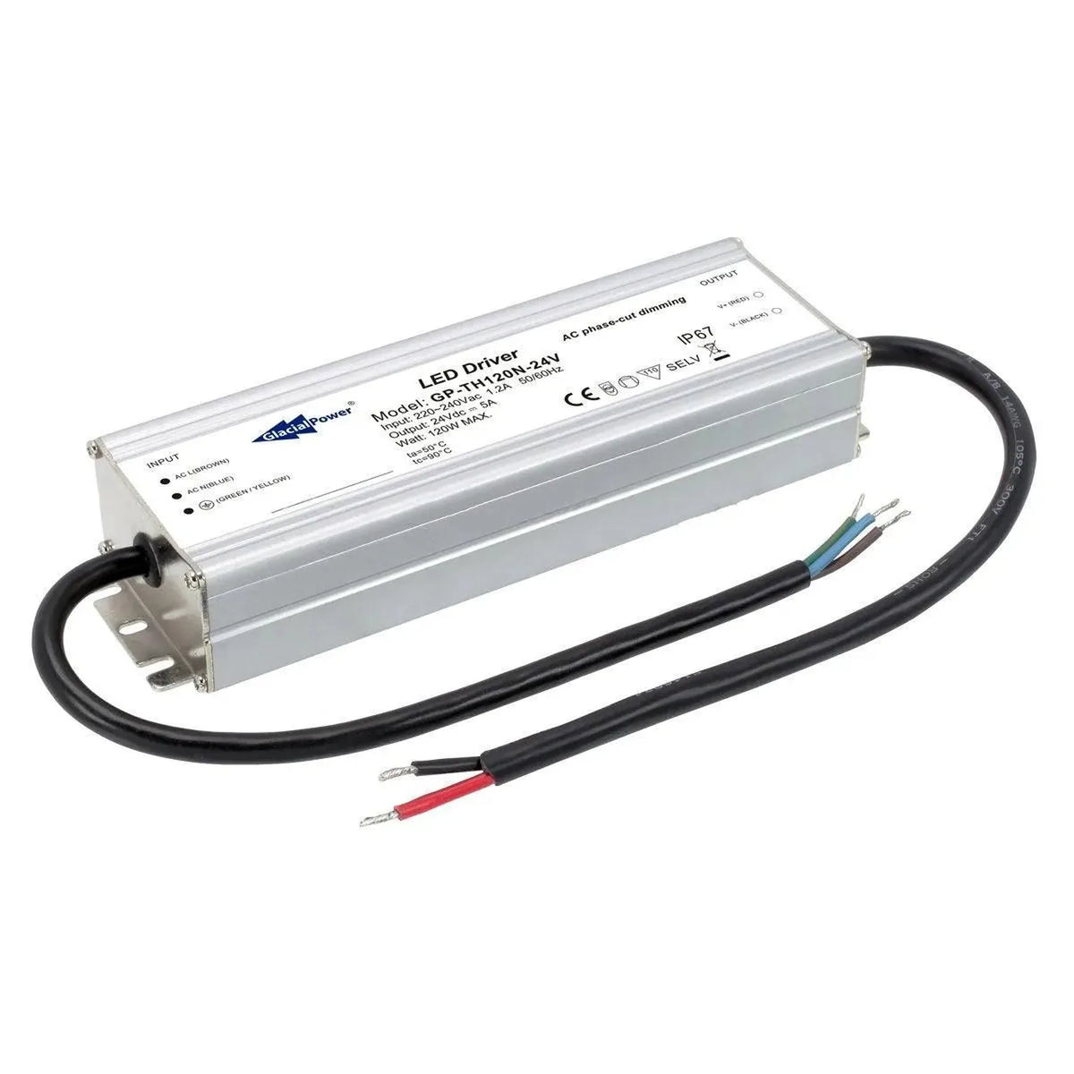 LED Driver 24V 120W TRIAC Dimmable IP67 | Glacial GP-TH120N-24V