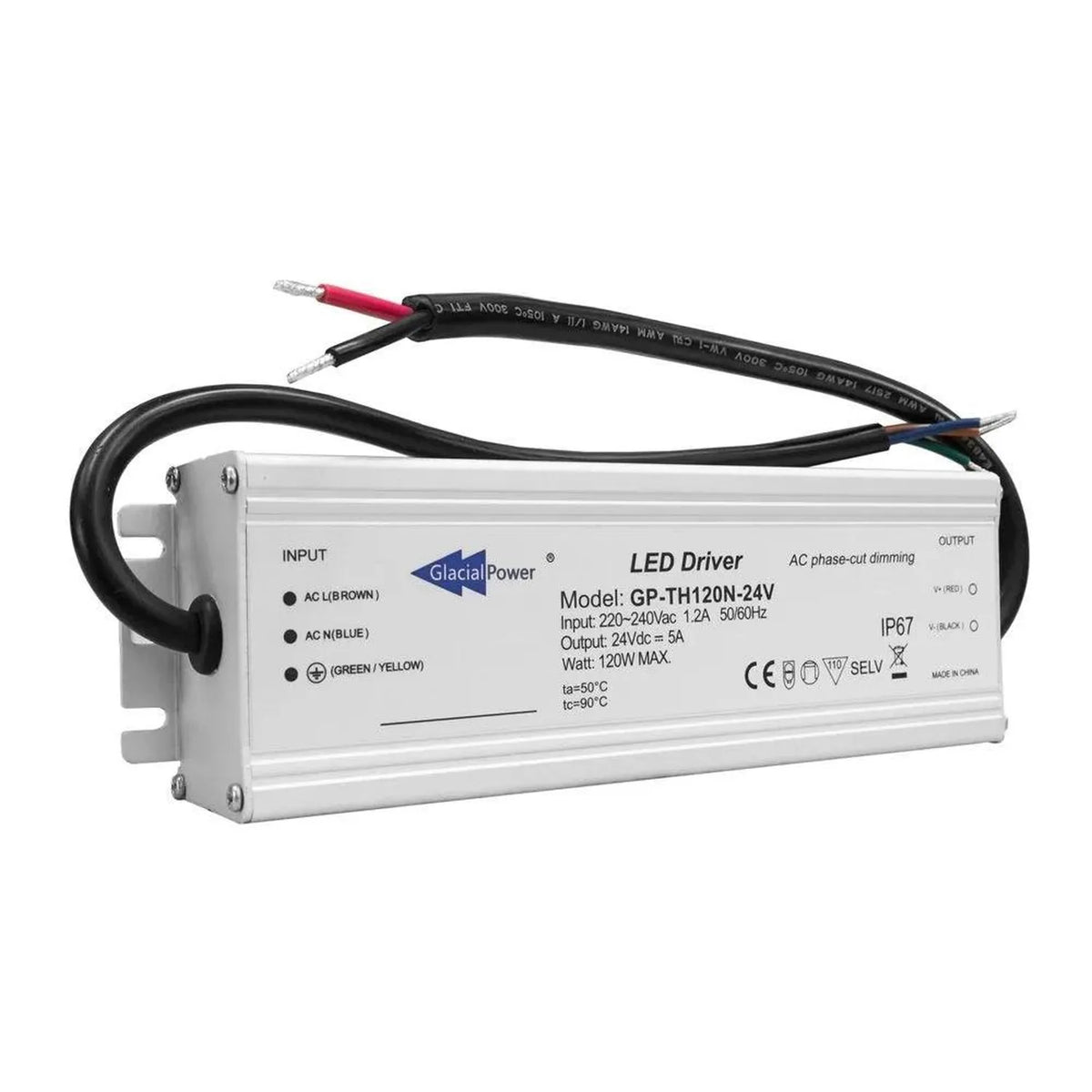 LED Driver 24V 120W TRIAC Dimmable IP67 | Glacial GP-TH120N-24V
