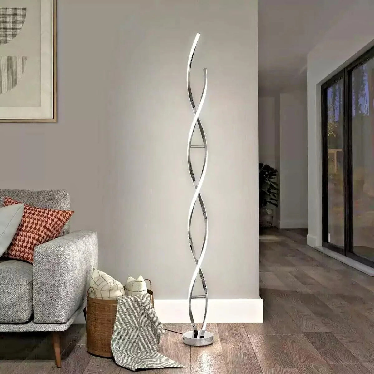 LED Floor Lamp Chrome Swirl Design 25W 3000K 1750lm | Artika