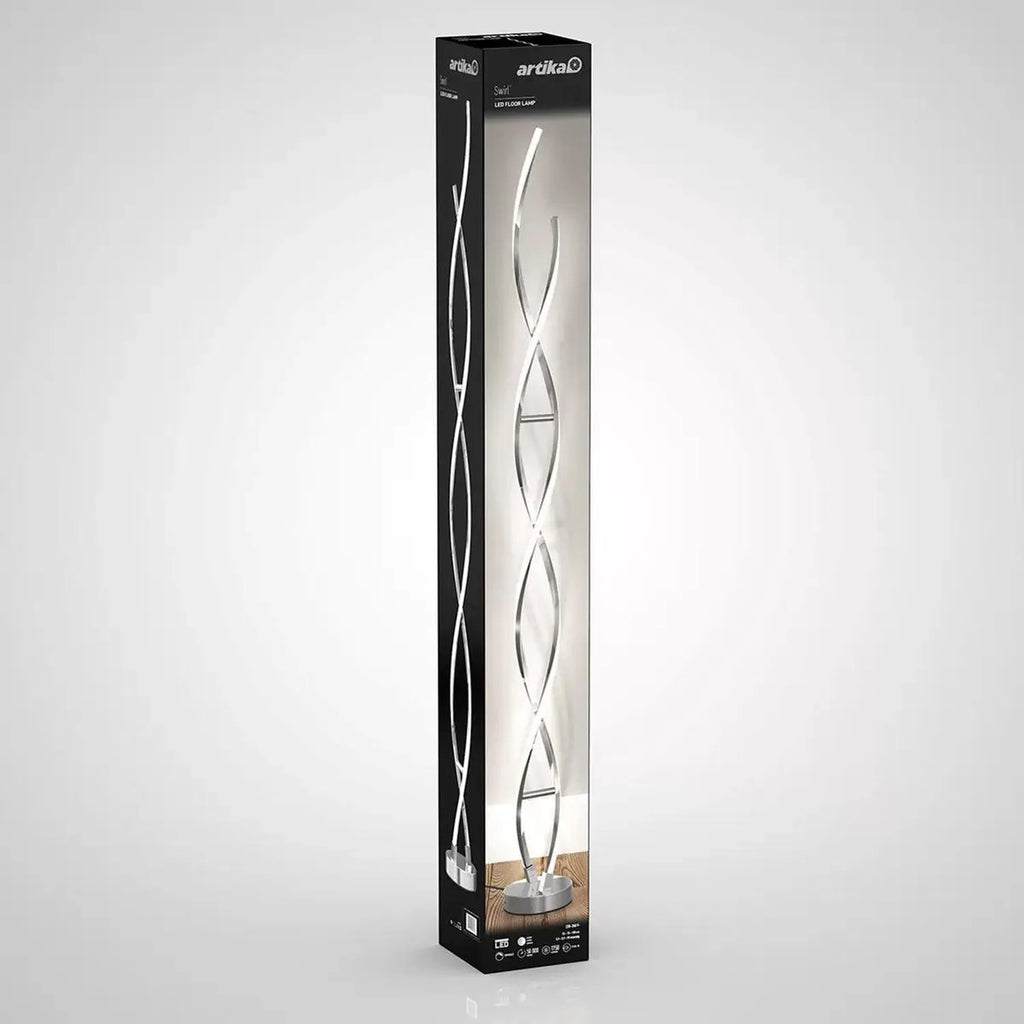 LED Floor Lamp Chrome Swirl Design 25W 3000K 1750lm | Artika