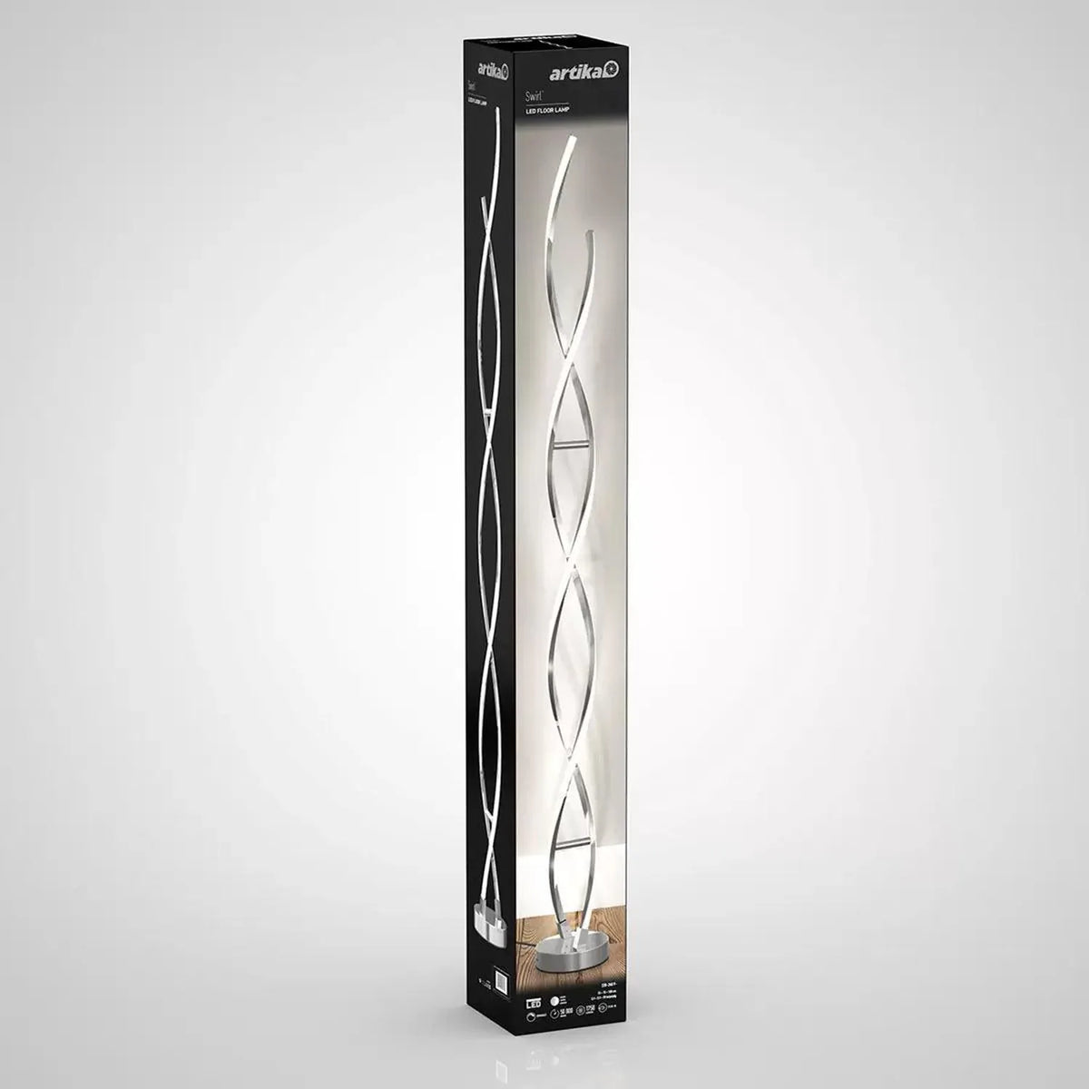 LED Floor Lamp Chrome Swirl Design 25W 3000K 1750lm | Artika