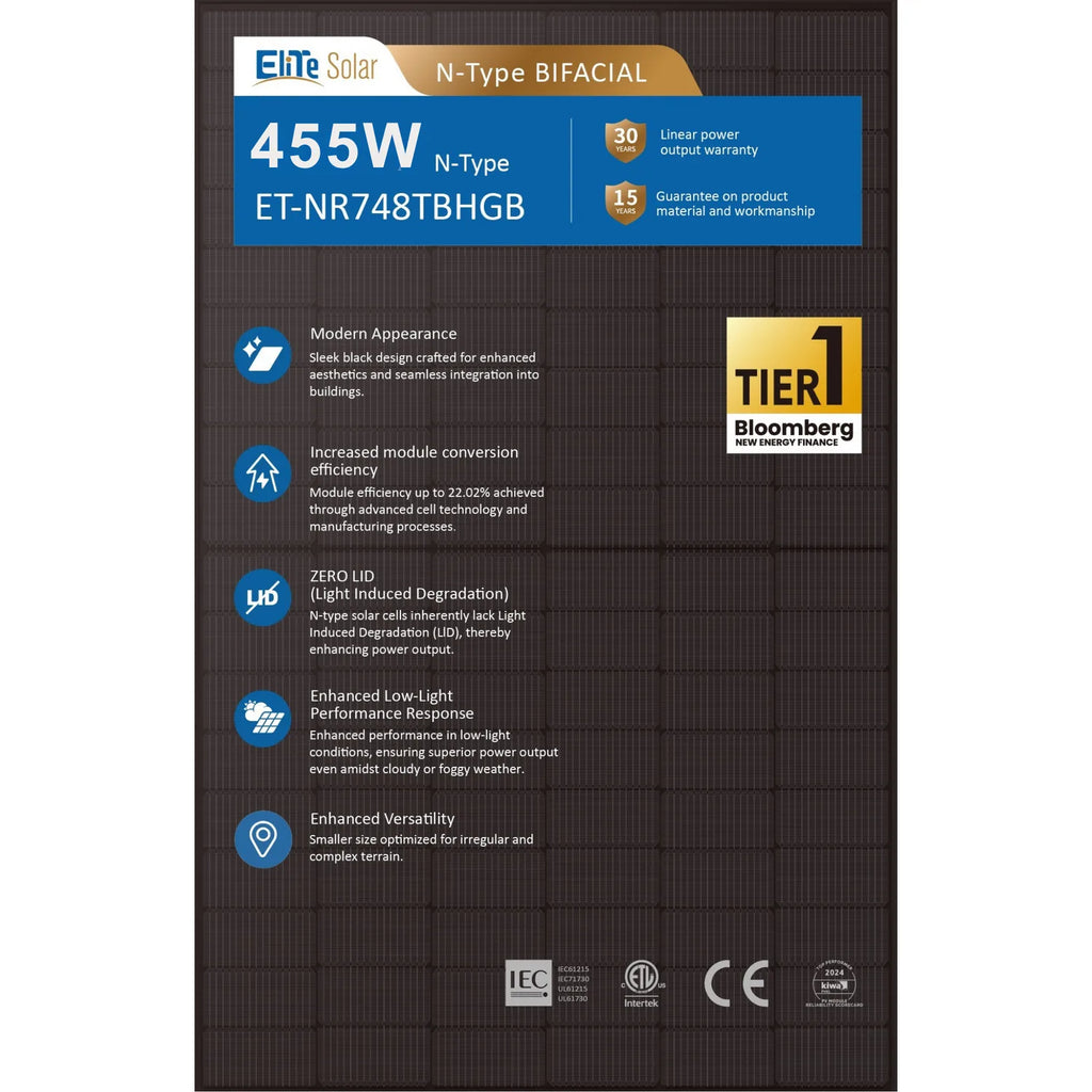 Elite 455W N-Type Solar Panel Full Black | ET Solar