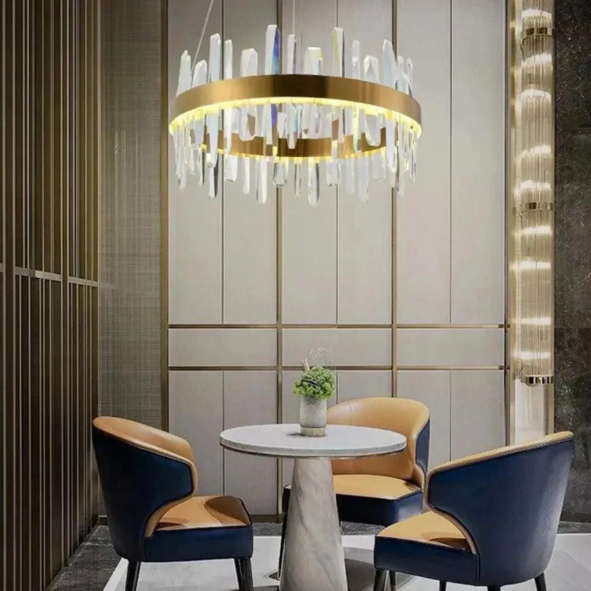 LED Ceiling Pendant Light 28W 2700K Gold | Ledison Acron Elion Crystal