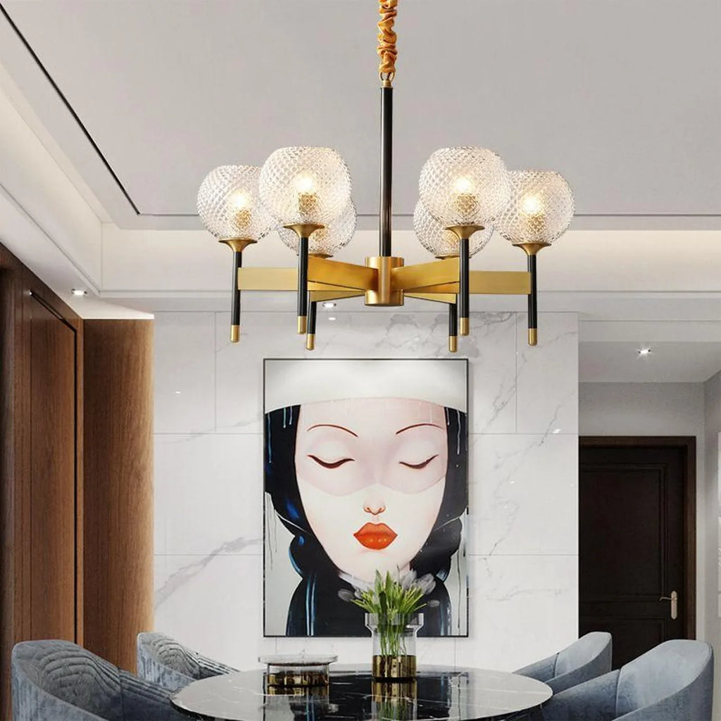 Pendant Ceiling Light 6-Way E27 Glass Shade Gold Black | Vulex