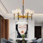 Pendant Ceiling Light 6-Way E27 Glass Shade Gold Black | Vulex