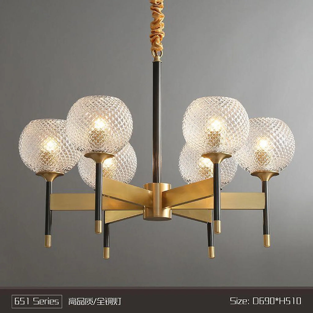Pendant Ceiling Light 6-Way E27 Glass Shade Gold Black | Vulex