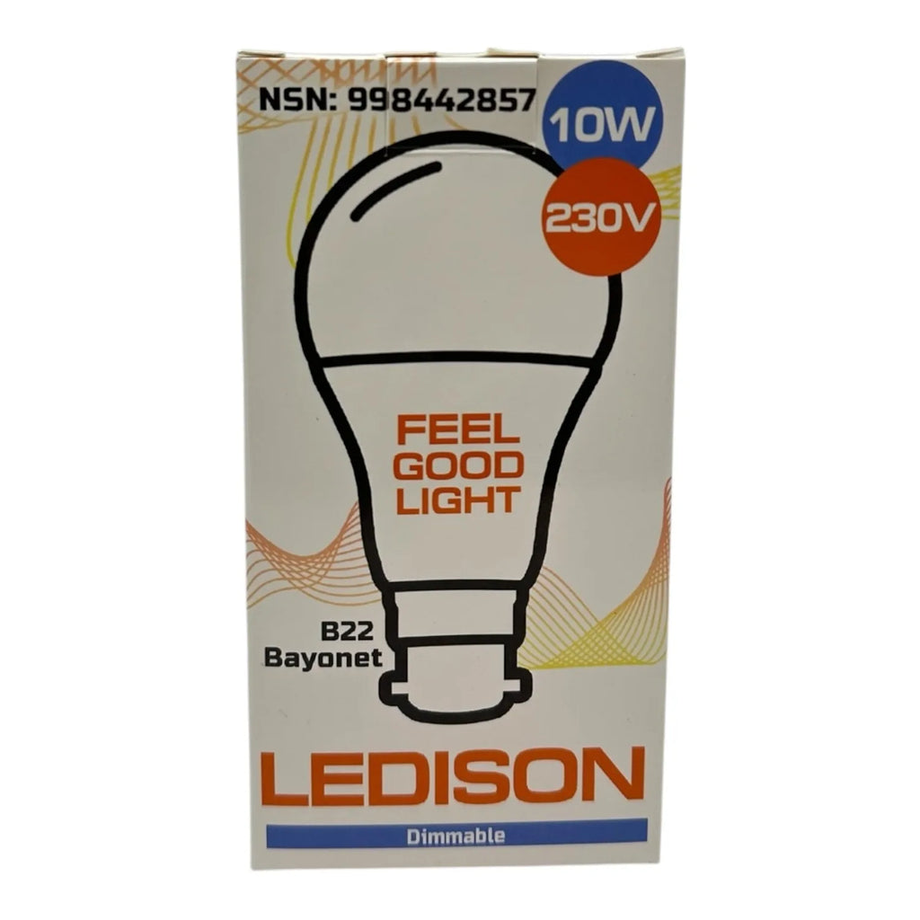 10W B22 LED Bulb Dimmable Natural White IP65 | Ledison A60