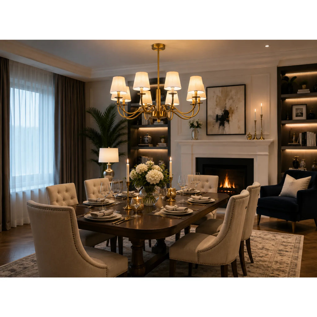 8 Light Brushed Gold Chandelier E14 Pendant Dimmable | Ledison