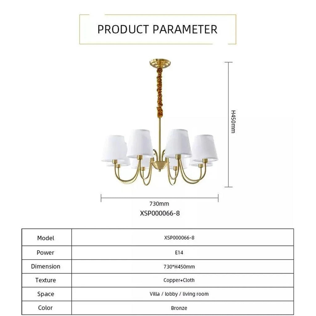 8 Light Brushed Gold Chandelier E14 Pendant Dimmable | Ledison