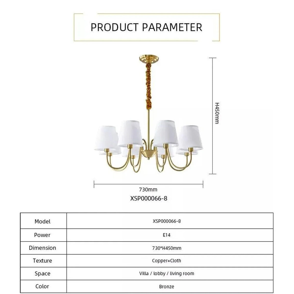 8 Light Brushed Gold Chandelier E14 Pendant Dimmable | Ledison