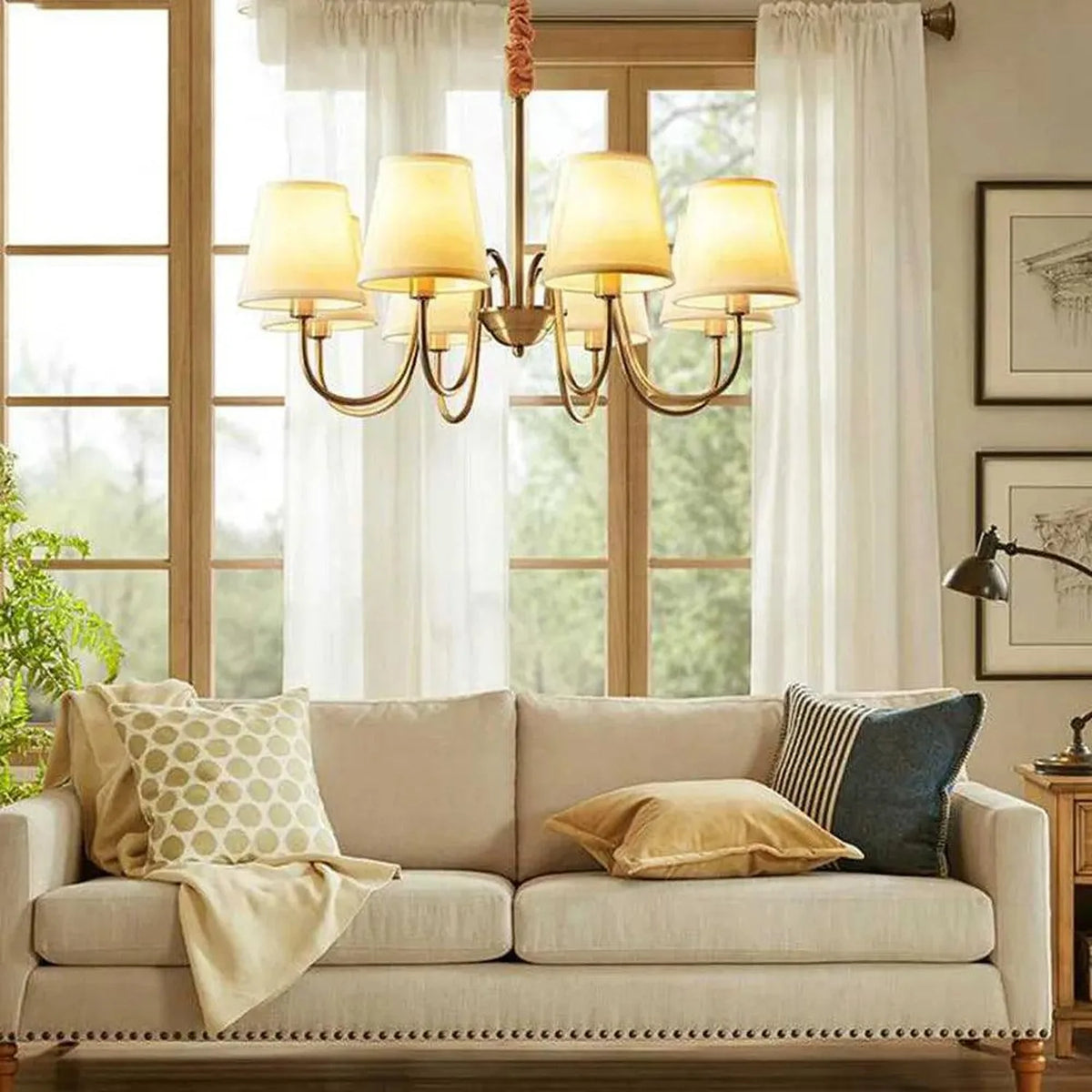 8 Light Brushed Gold Chandelier E14 Pendant Dimmable | Ledison