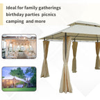 4 x 3m Garden Gazebo with Double Roof & Curtains, Beige