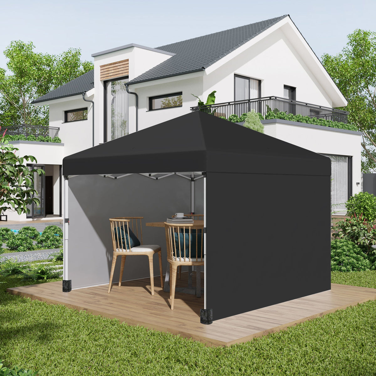 3 x 3m Pop Up Gazebo with 3 Sidewalls, Weight Bags & Wheeled Bag, Black