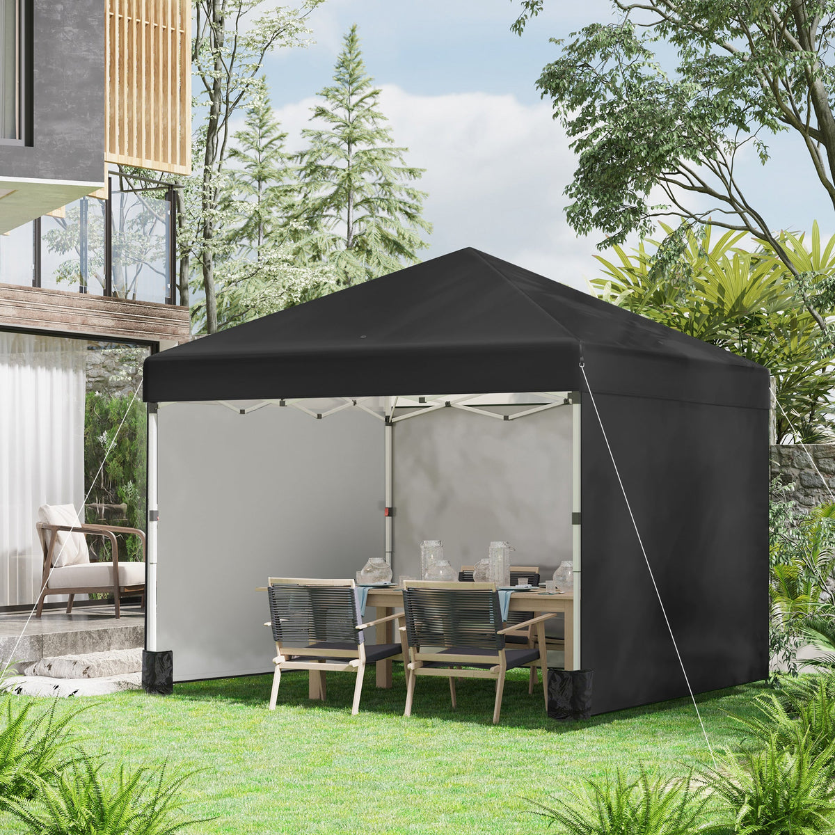3 x 3m Pop Up Gazebo with 3 Sidewalls, Weight Bags & Wheeled Bag, Black