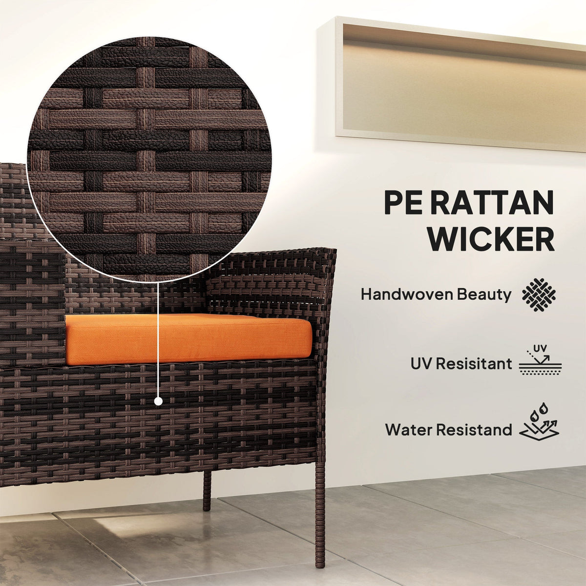 Outsunny Two-Seat Rattan Chair, with Middle Table - Orange