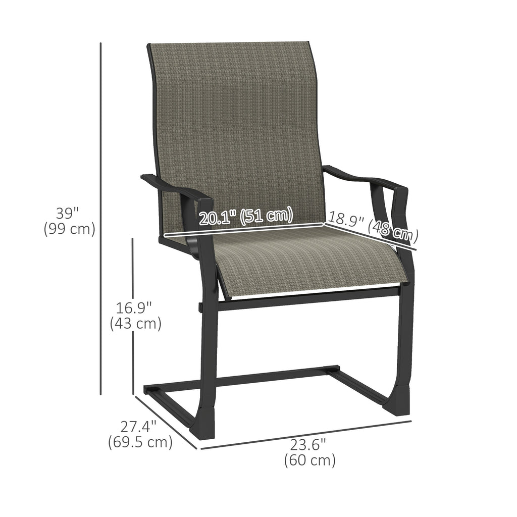 C Spring Motion Patio Chairs Set of 2 with Curved High Backrest & Breathable Fabric, Grey