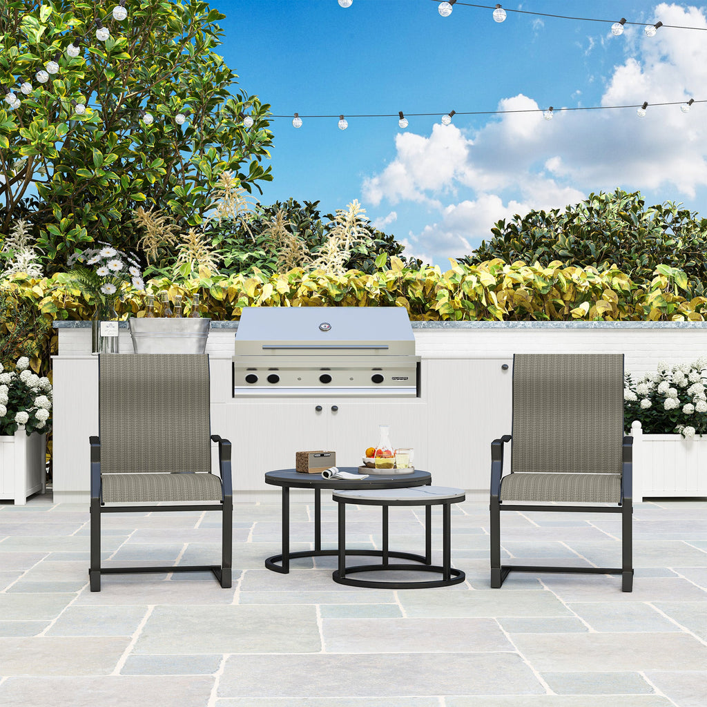 C Spring Motion Patio Chairs Set of 2 with Curved High Backrest & Breathable Fabric, Grey