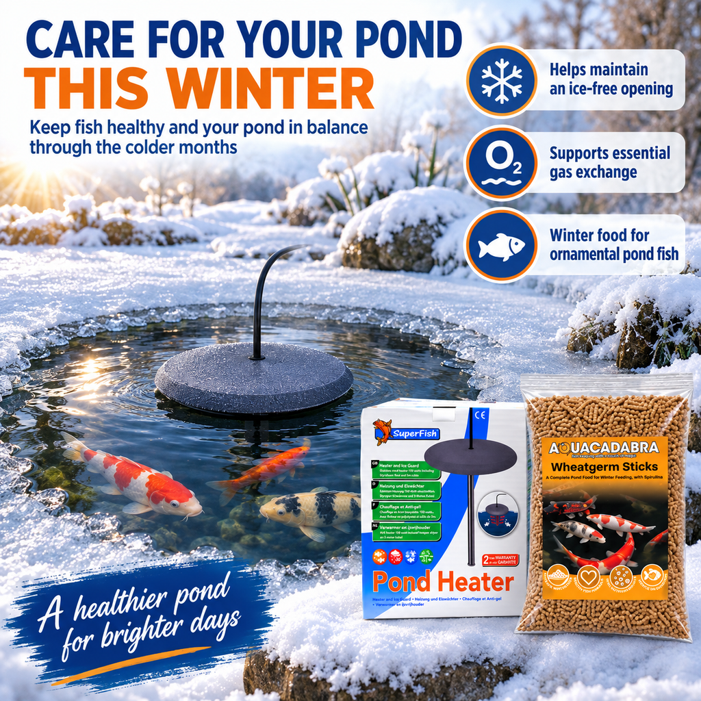 Aquacadabra Wheatgerm Sticks + SuperFish Pond Heater Winter Bundle