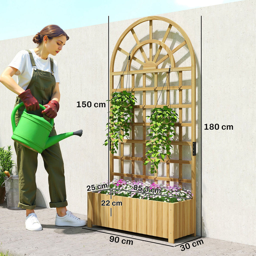Wooden Raised Planter with Trellis, 90 x 30 x 180 cm
