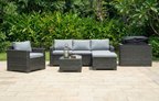 Marbella Grey 5 Seater Chaise Garden Sofa Set, Cover and Cushion Box Bundle