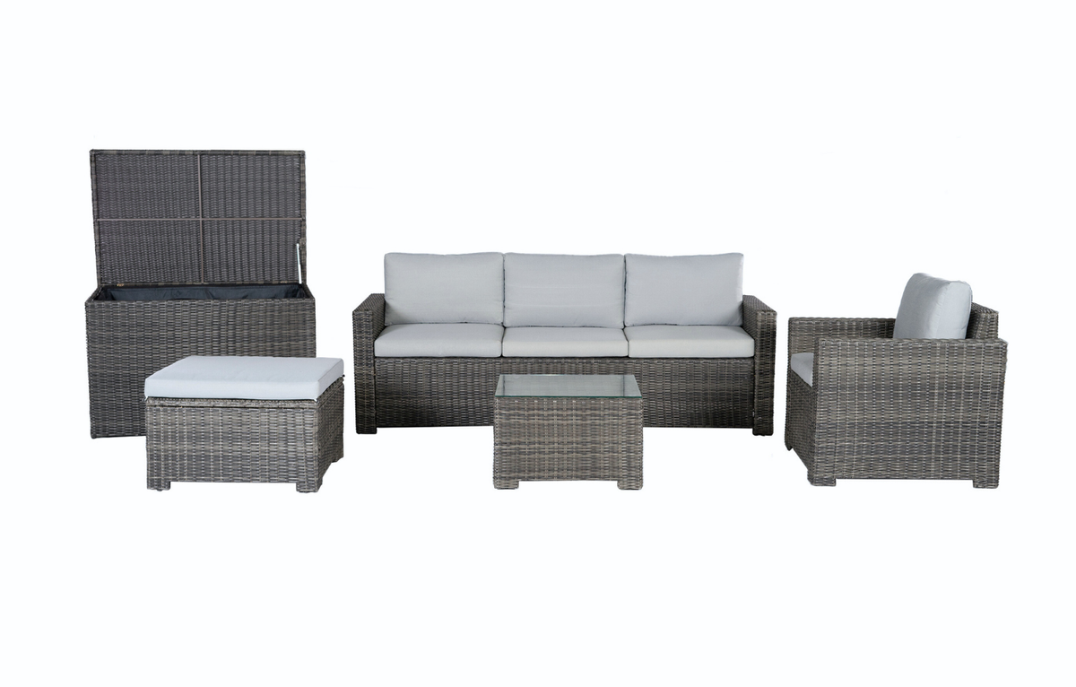 Marbella Grey 5 Seater Chaise Garden Sofa Set and Cushion Box Bundle