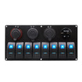 Exotronic 12/24V 8x LED Rocker, Voltmeter, Dual Accessory/Cigarette, Dual USB Socket Marine Switch Panel