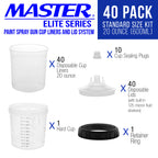 Master Paint System MPS Disposable Paint Spray Gun Cup Liners and Lid System, 40 Pack Standard Size 20 Ounce (600ml) Kit