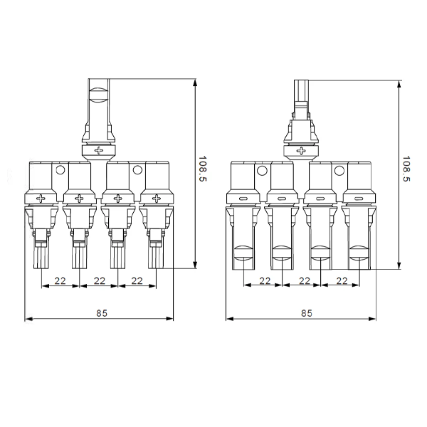 MC4 T-Branch 4-to-1 Branch Joiner Solar Connector Pair