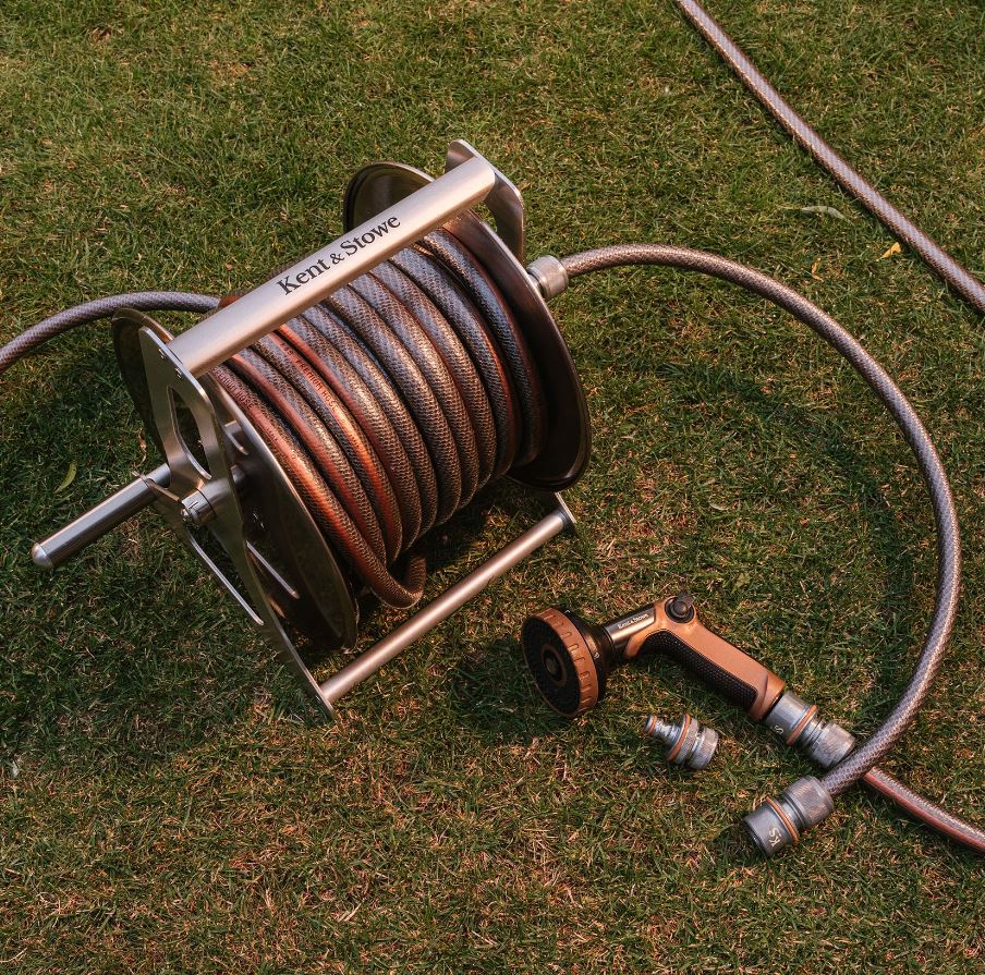 Kent & Stowe Stainless Steel Metal Hose Reel Set 30m Wall Mounted