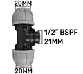 MDPE Tee 20mm - 1/2" BSPF - 20mm