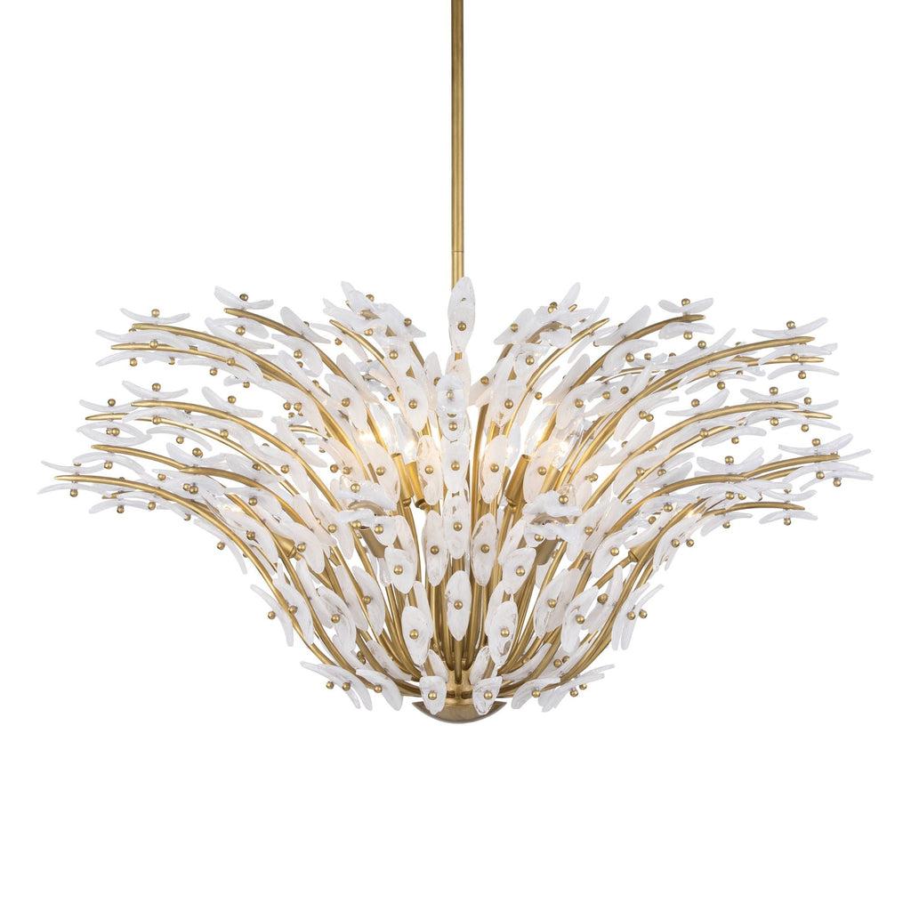 Metropolitan Sorra 40 in. 14-Light Chandelier, Painted Legacy Brass & White Swirl