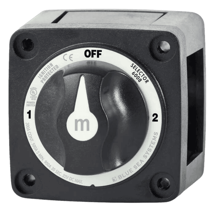 Blue Sea 300A Black Mini m-Series 3 Position (OFF/1/2) Battery Selector Switch