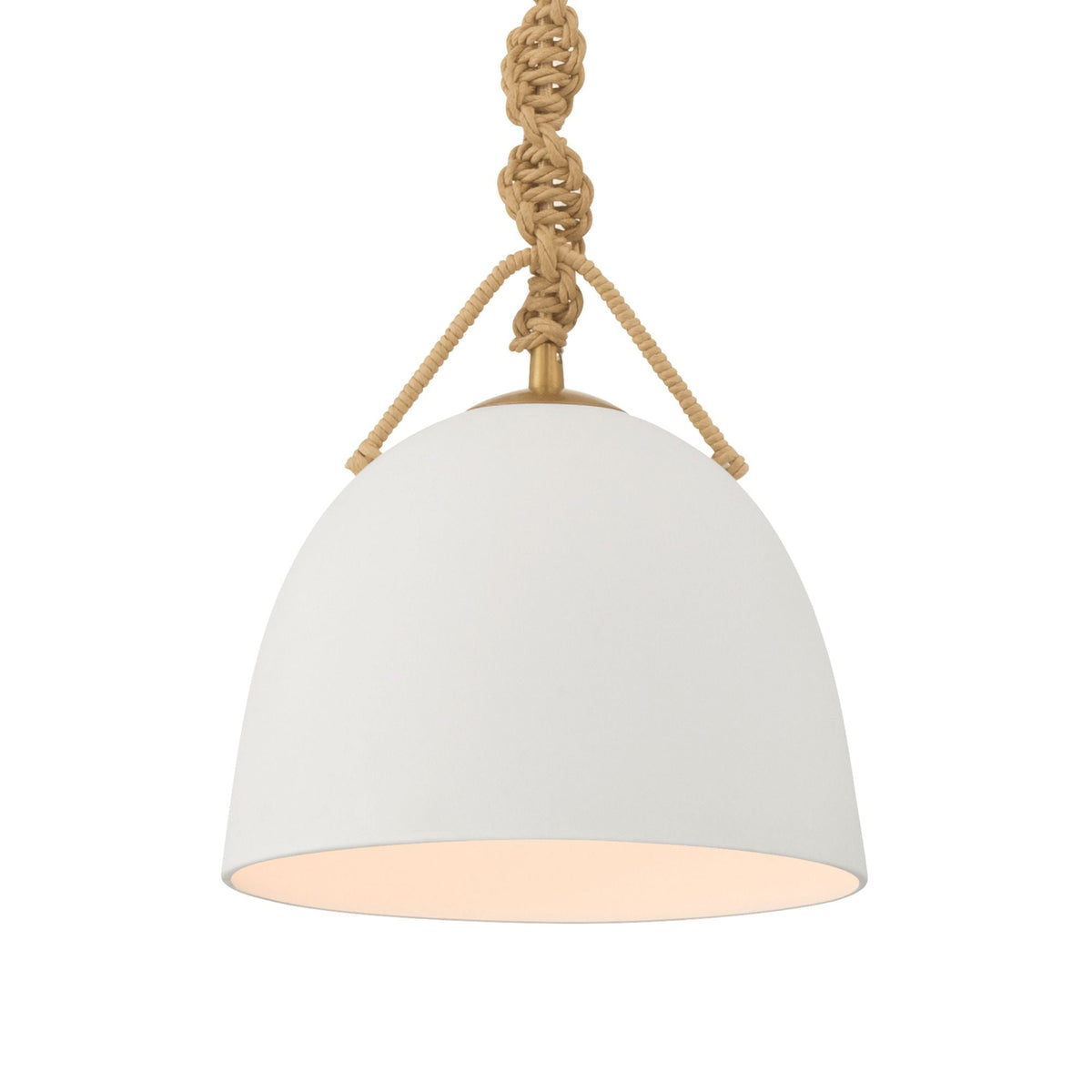 Minka-Lavery Cordón 10 in. Mini Pendant, Legacy Brass & Natural with White Ceramic Dome Shade